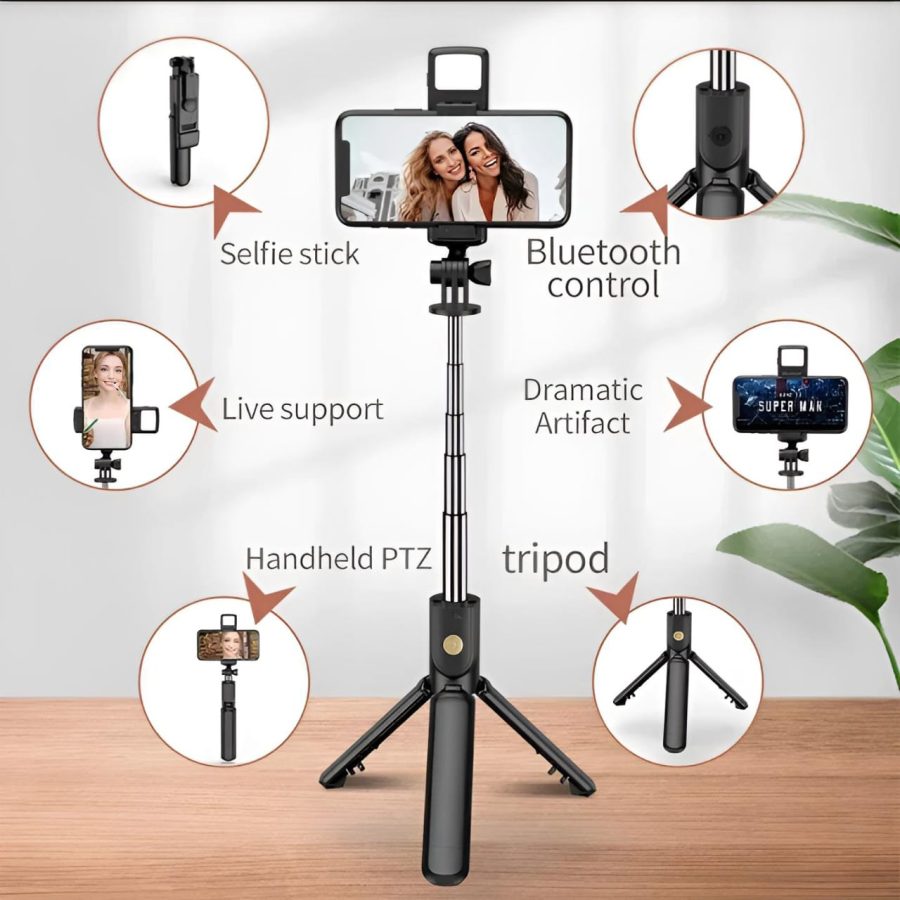 R1s Bluetooth Selfie Stick Tripod with Remote | with LED Light